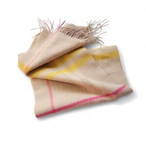 Cashmere And Wool Scarf with Fringe Pink and Yellow Plaid